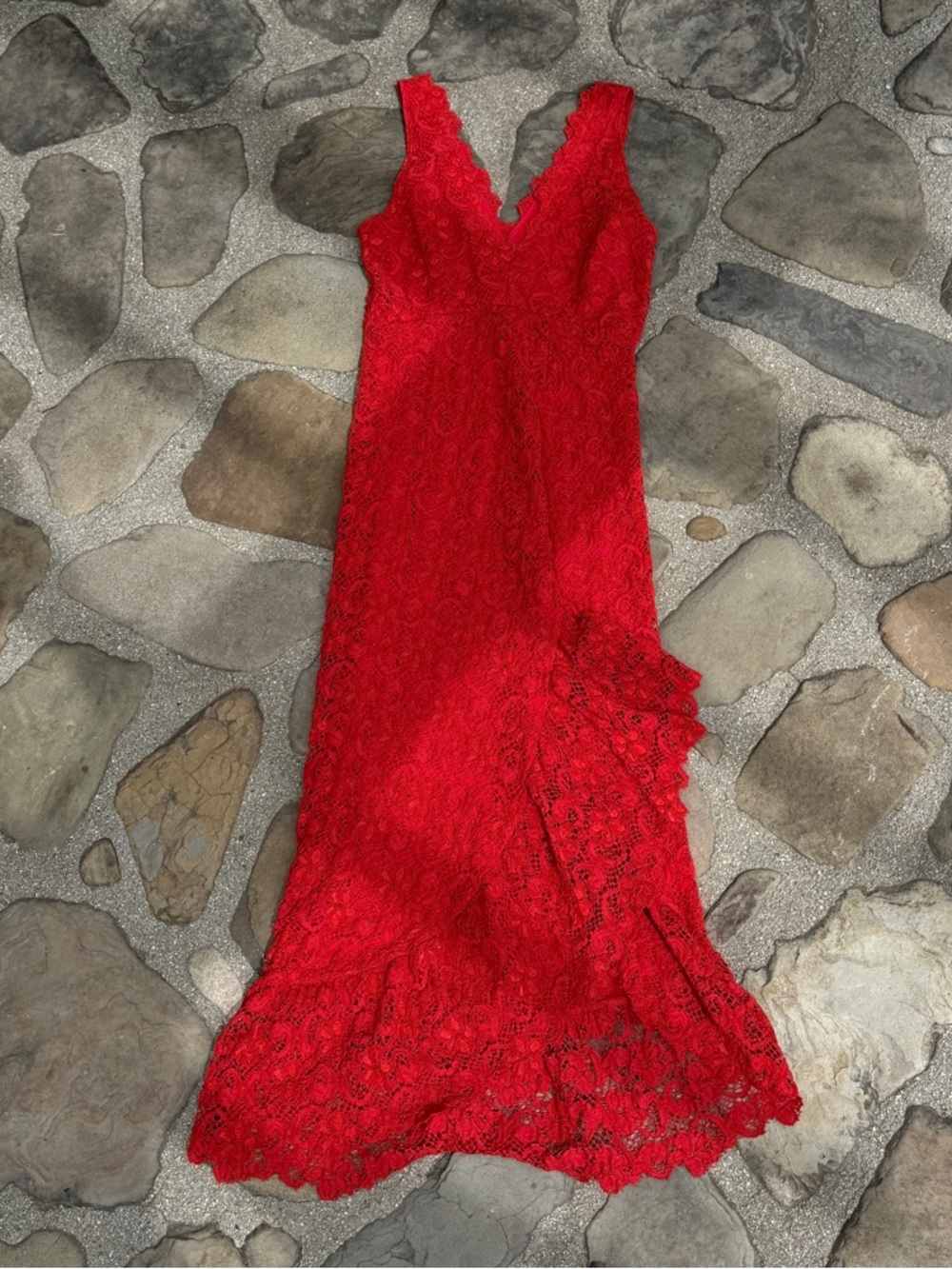 Nightcap Red Lace High-Low V-Neck Dress - Picture 5 of 7